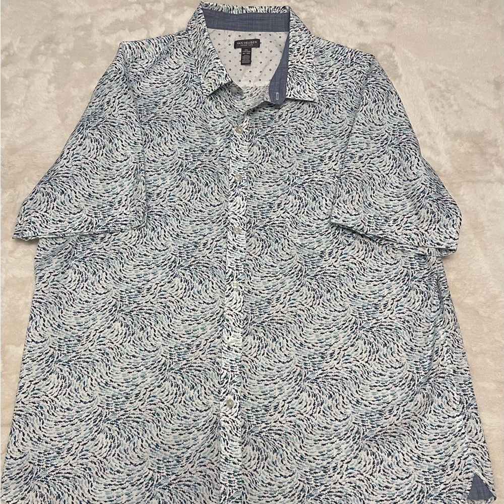 Van Heusen Men's Blue and White Swirl Shirt